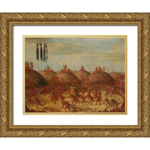 The Last Race, Mandan O kee pa Ceremony Gold Ornate Wood Framed Art Print with Double Matting by Catlin, George