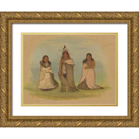 Puncah Indians, 1861 Gold Ornate Wood Framed Art Print with Double Matting by Catlin, George