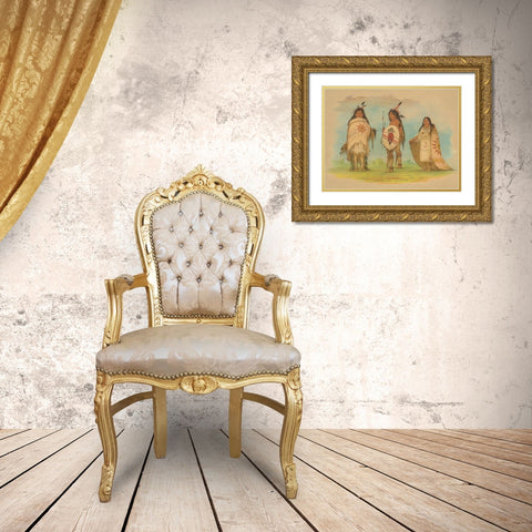 Three Riccarree Indians, 1861 Gold Ornate Wood Framed Art Print with Double Matting by Catlin, George