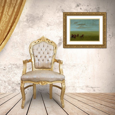 Connibos Starting for Wild Horses Gold Ornate Wood Framed Art Print with Double Matting by Catlin, George