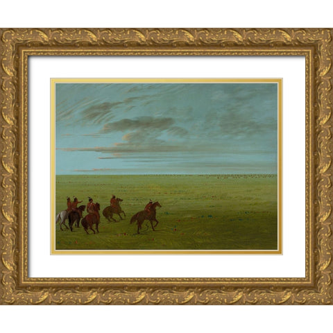 Connibos Starting for Wild Horses Gold Ornate Wood Framed Art Print with Double Matting by Catlin, George