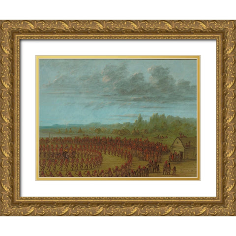 War Dance of the Saukies Gold Ornate Wood Framed Art Print with Double Matting by Catlin, George