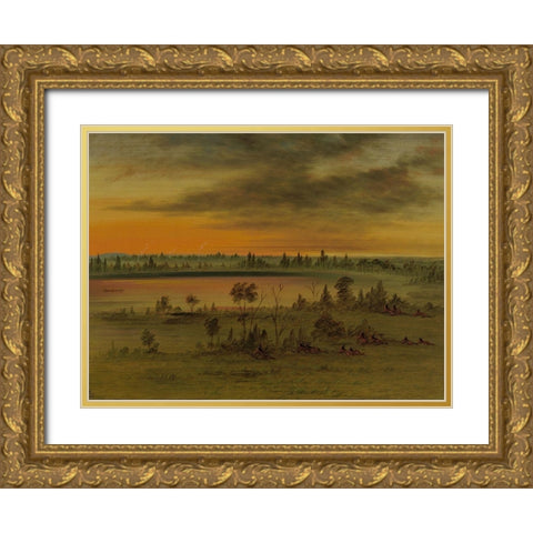 A Sioux War Party Gold Ornate Wood Framed Art Print with Double Matting by Catlin, George