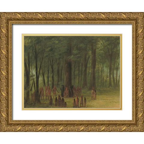 Funeral of Black Hawk - Saukie Gold Ornate Wood Framed Art Print with Double Matting by Catlin, George