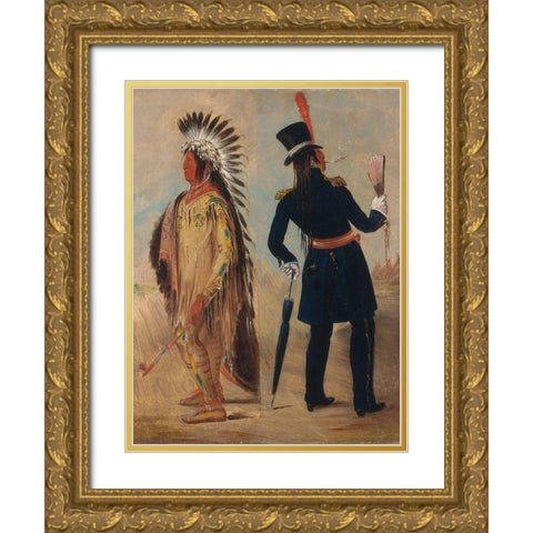 Wi jun jon, Pigeons Egg Head (The Light) Going To and Returning From Washington Gold Ornate Wood Framed Art Print with Double Matting by Catlin, George