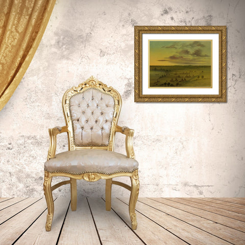 Sioux Village Lac du Cygne Gold Ornate Wood Framed Art Print with Double Matting by Catlin, George