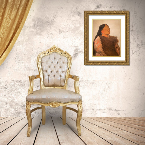 Wife of The Six Gold Ornate Wood Framed Art Print with Double Matting by Catlin, George