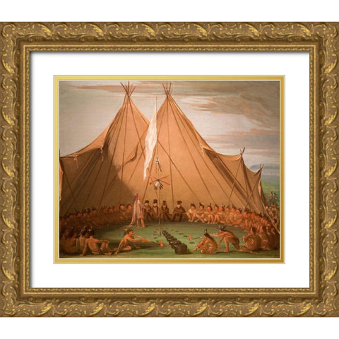 Sioux Dog Feast Gold Ornate Wood Framed Art Print with Double Matting by Catlin, George