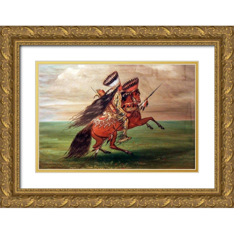 Crow Indian He Who Jumps Over All Gold Ornate Wood Framed Art Print with Double Matting by Catlin, George