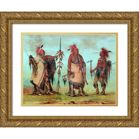 Osage Tal lee, Black Dog, Big Crow Gold Ornate Wood Framed Art Print with Double Matting by Catlin, George
