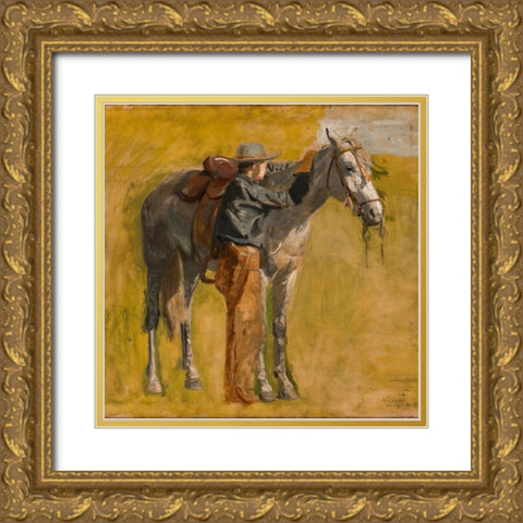 Study for Cowboys in the Badlands Gold Ornate Wood Framed Art Print with Double Matting by Eakins, Thomas