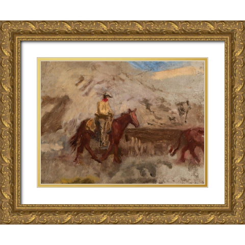 Sketch of a Cowboy at Work Gold Ornate Wood Framed Art Print with Double Matting by Eakins, Thomas