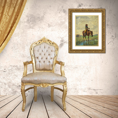 A cowboy Gold Ornate Wood Framed Art Print with Double Matting by Bouchet, Jose