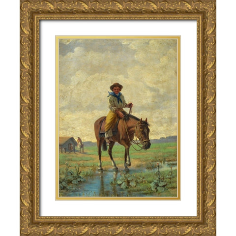 A cowboy Gold Ornate Wood Framed Art Print with Double Matting by Bouchet, Jose