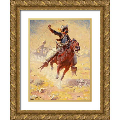 The Roping Gold Ornate Wood Framed Art Print with Double Matting by Leigh, William Robinson
