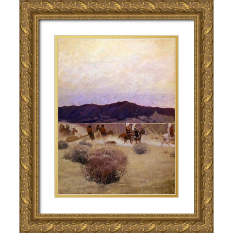 Moving Camp Gold Ornate Wood Framed Art Print with Double Matting by Wyeth, N.C.