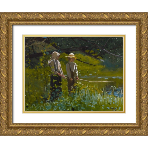 Fishing Gold Ornate Wood Framed Art Print with Double Matting by Homer, Winslow