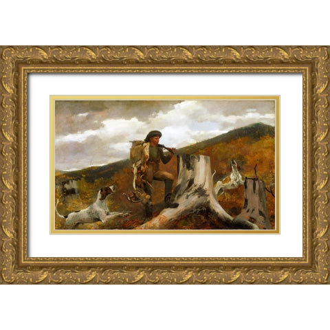A huntsman and dogs Gold Ornate Wood Framed Art Print with Double Matting by Homer, Winslow
