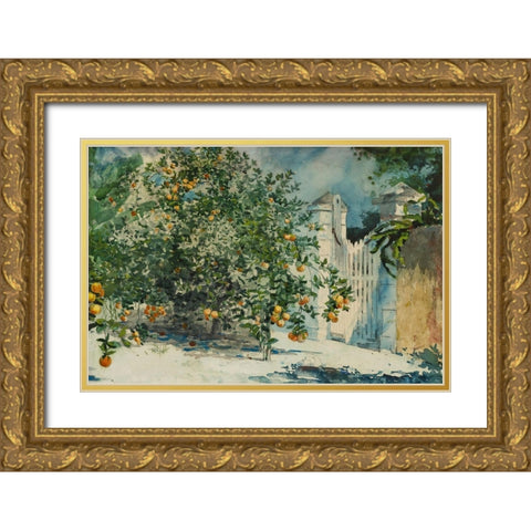 Orange trees and gate Gold Ornate Wood Framed Art Print with Double Matting by Homer, Winslow