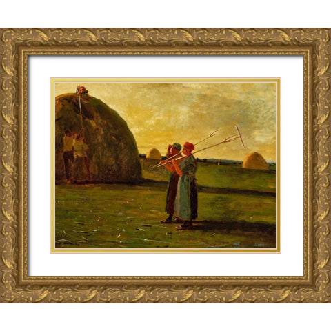 Haymakers Gold Ornate Wood Framed Art Print with Double Matting by Homer, Winslow