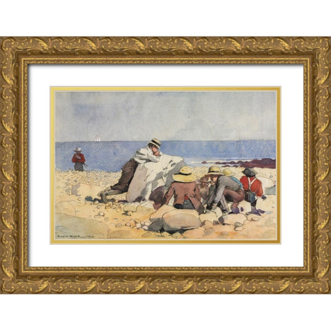 A Clam Bake Gold Ornate Wood Framed Art Print with Double Matting by Homer, Winslow