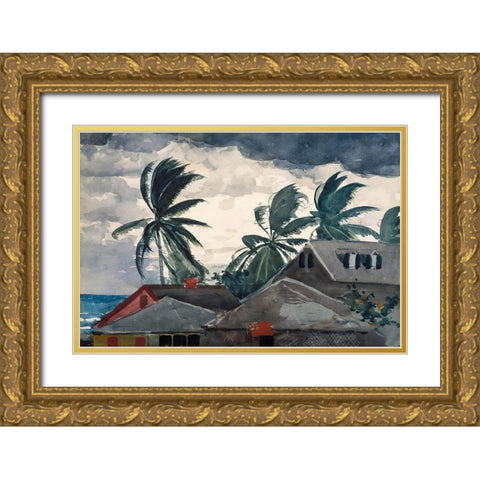 Hurricane, Bahamas Gold Ornate Wood Framed Art Print with Double Matting by Homer, Winslow
