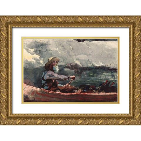 Adirondacks Guide Gold Ornate Wood Framed Art Print with Double Matting by Homer, Winslow