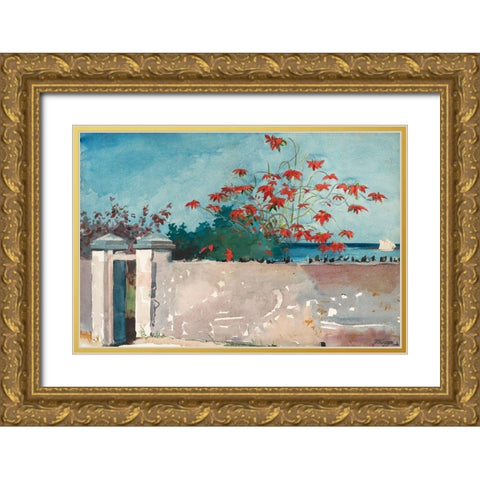A Wall, Nassau Gold Ornate Wood Framed Art Print with Double Matting by Homer, Winslow