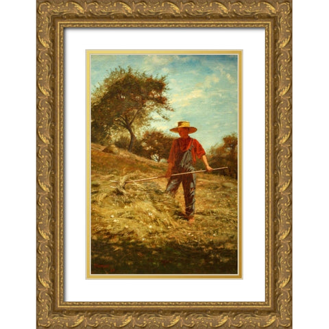 Haymaking Gold Ornate Wood Framed Art Print with Double Matting by Homer, Winslow