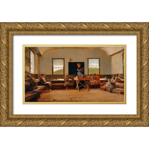 The Country School Gold Ornate Wood Framed Art Print with Double Matting by Homer, Winslow