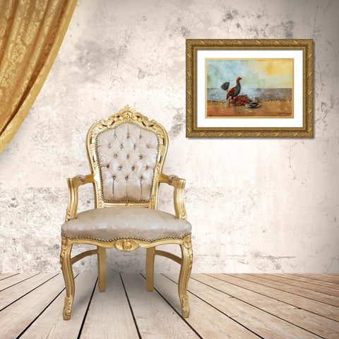 The Cock Fight Gold Ornate Wood Framed Art Print with Double Matting by Homer, Winslow
