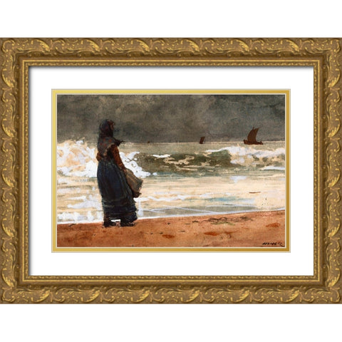 The Watcher, Tynemouth Gold Ornate Wood Framed Art Print with Double Matting by Homer, Winslow