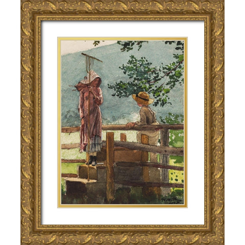 Spring Gold Ornate Wood Framed Art Print with Double Matting by Homer, Winslow
