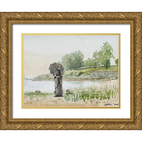 Young Woman Gold Ornate Wood Framed Art Print with Double Matting by Homer, Winslow
