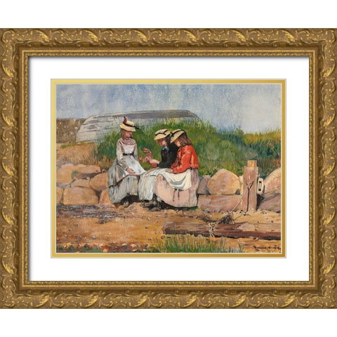 A Fishermans Daughter Gold Ornate Wood Framed Art Print with Double Matting by Homer, Winslow