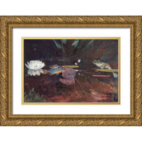 Mink Pond Gold Ornate Wood Framed Art Print with Double Matting by Homer, Winslow
