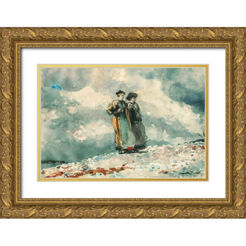 The Outlook, Maine Coast Gold Ornate Wood Framed Art Print with Double Matting by Homer, Winslow