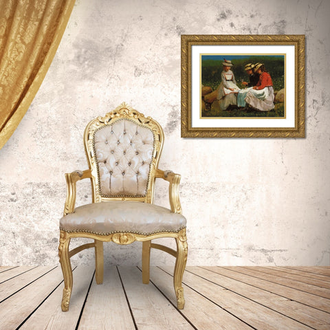 Girls in a Landscape Gold Ornate Wood Framed Art Print with Double Matting by Homer, Winslow