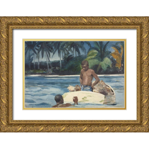 West India Divers Gold Ornate Wood Framed Art Print with Double Matting by Homer, Winslow