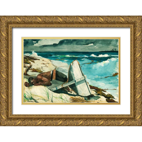 After the Hurricane, Bahamas Gold Ornate Wood Framed Art Print with Double Matting by Homer, Winslow