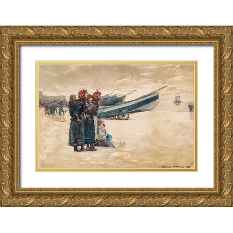 On the Beach, Tynemouth Gold Ornate Wood Framed Art Print with Double Matting by Homer, Winslow