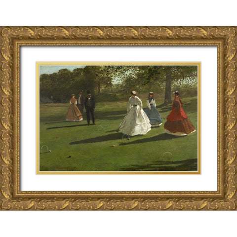 Croquet Players Gold Ornate Wood Framed Art Print with Double Matting by Homer, Winslow
