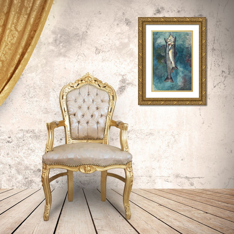 Two Trout Gold Ornate Wood Framed Art Print with Double Matting by Homer, Winslow