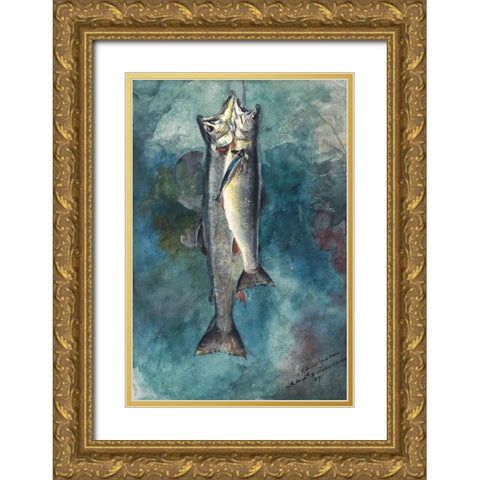 Two Trout Gold Ornate Wood Framed Art Print with Double Matting by Homer, Winslow