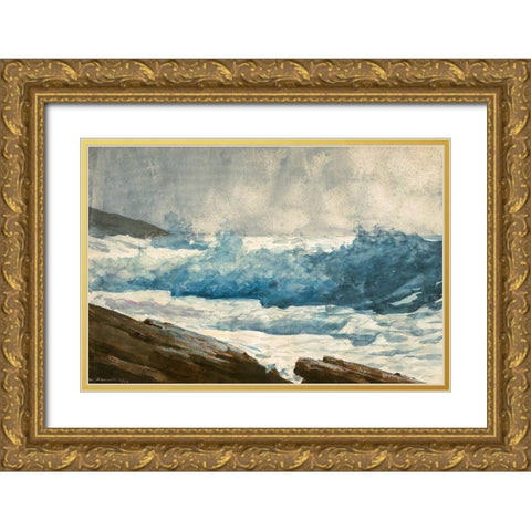 Prouts Neck, Breakers Gold Ornate Wood Framed Art Print with Double Matting by Homer, Winslow