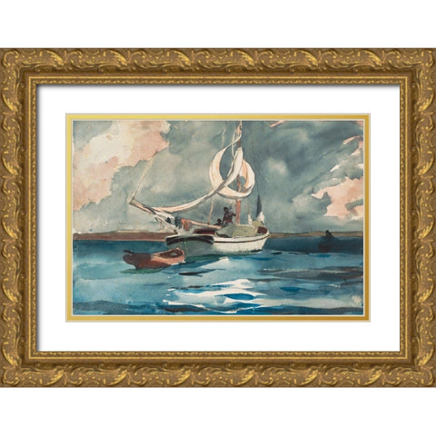 Sloop, Nassau Gold Ornate Wood Framed Art Print with Double Matting by Homer, Winslow