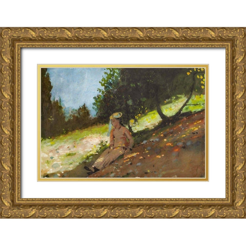 Shepherdess Resting Gold Ornate Wood Framed Art Print with Double Matting by Homer, Winslow