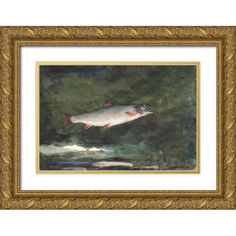 Leaping Trout Gold Ornate Wood Framed Art Print with Double Matting by Homer, Winslow