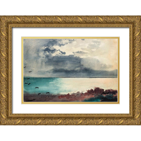 Breaking Storm, Coast of Maine Gold Ornate Wood Framed Art Print with Double Matting by Homer, Winslow