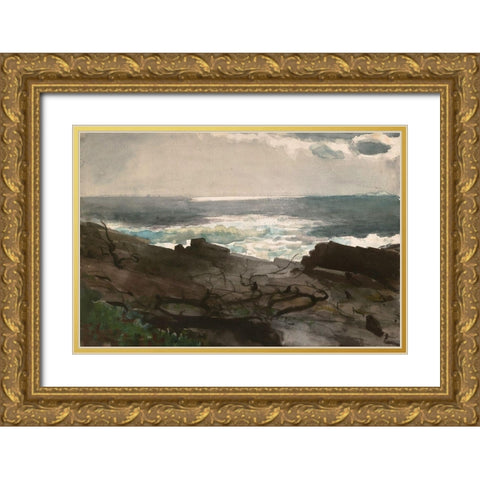 Sunshine and Shadow, Prouts Neck Gold Ornate Wood Framed Art Print with Double Matting by Homer, Winslow